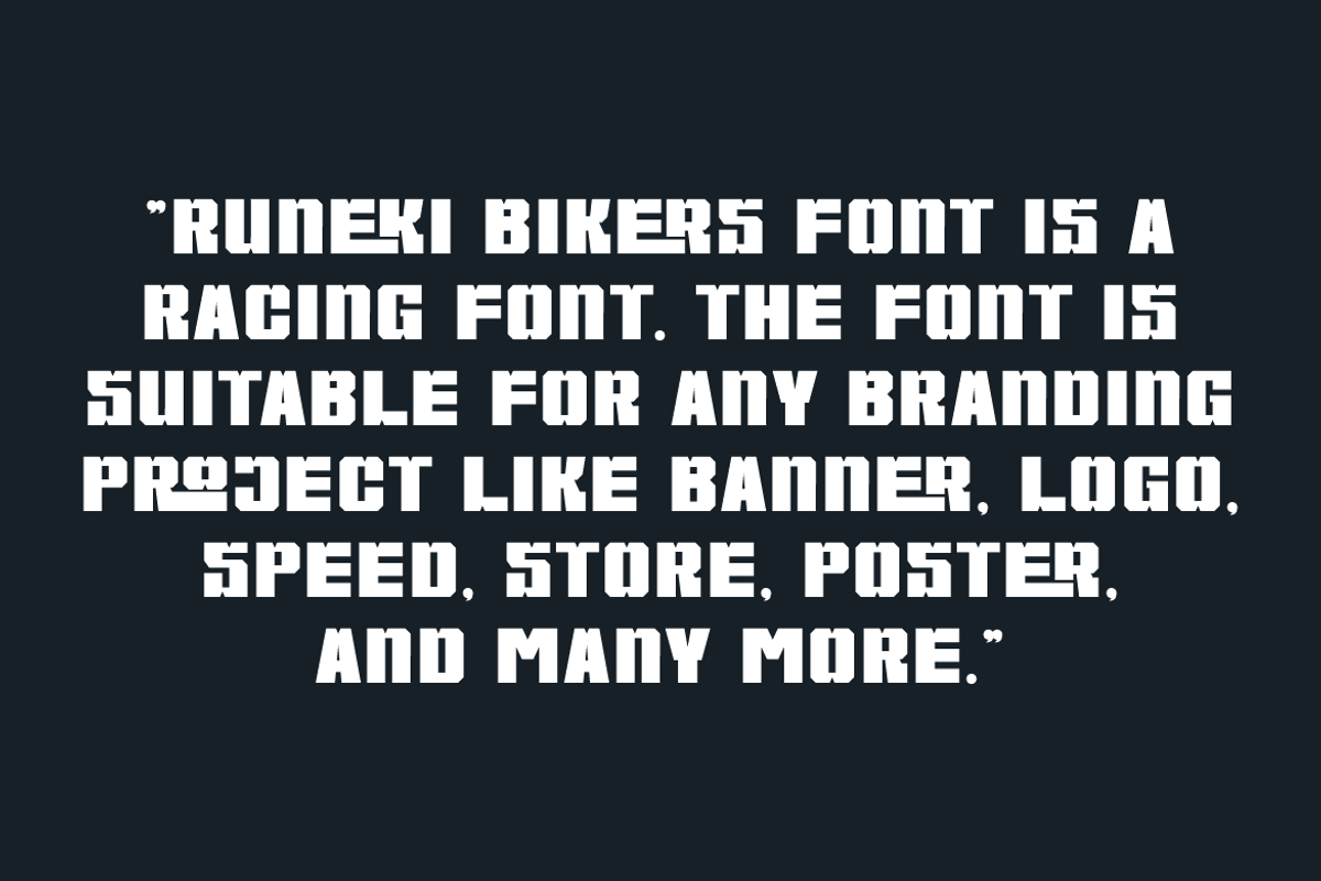 Runeki Bikers - Racing Car Font, a Sans Serif Font by Iqsiart Studio (Photo 6 of 8)