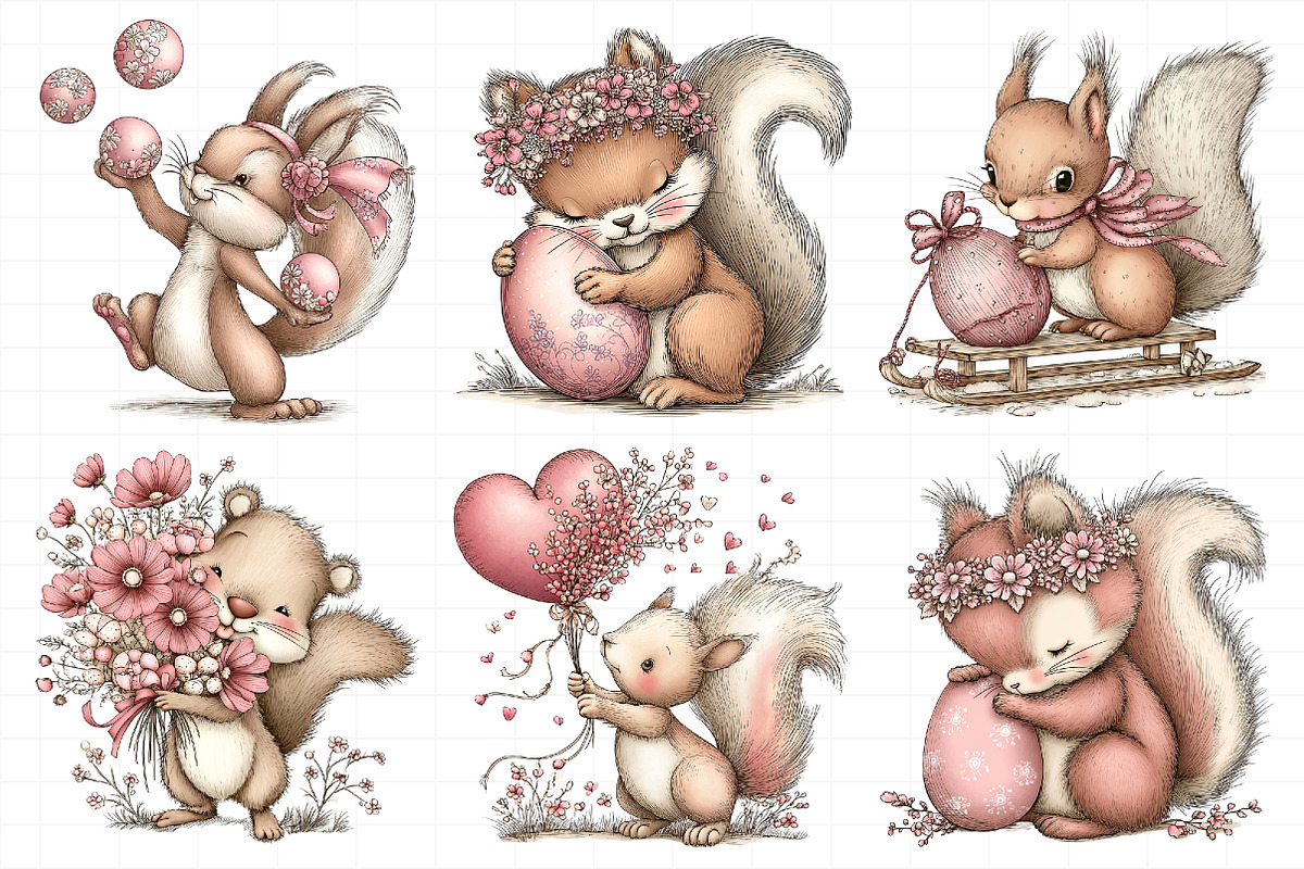Whimsical Easter Squirrel Clipart, an Illustration by Daily.Designs (Photo 3 of 8)