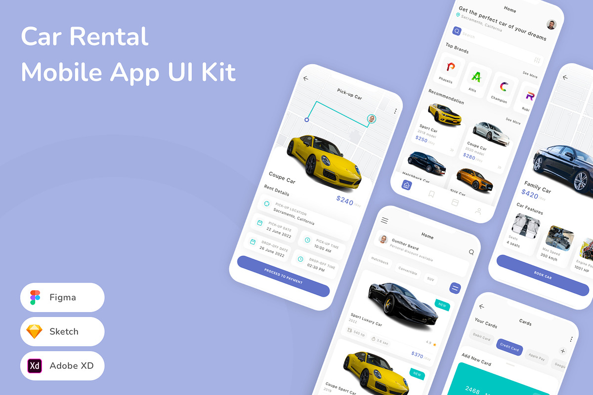 Car Rental Mobile App UI Kit, an UI Kit Template by Betush