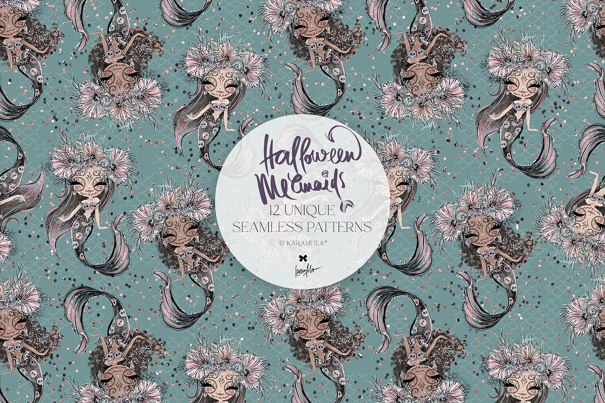 Halloween Mermaids Spooky Patterns, a Pattern Graphic by KaramfilaS (Photo 14 of 19)