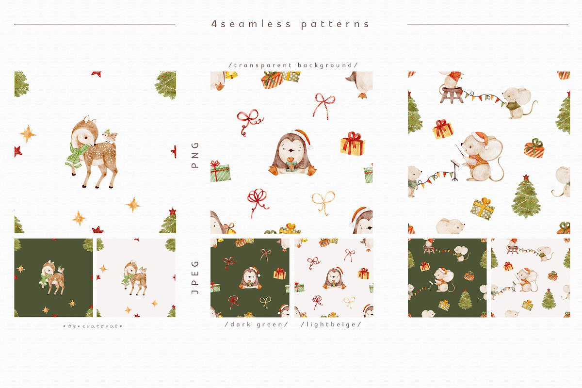 LITTLE CHRISTMAS watercolor animals, an Animal Illustration by erasovas (Photo 9 of 12)