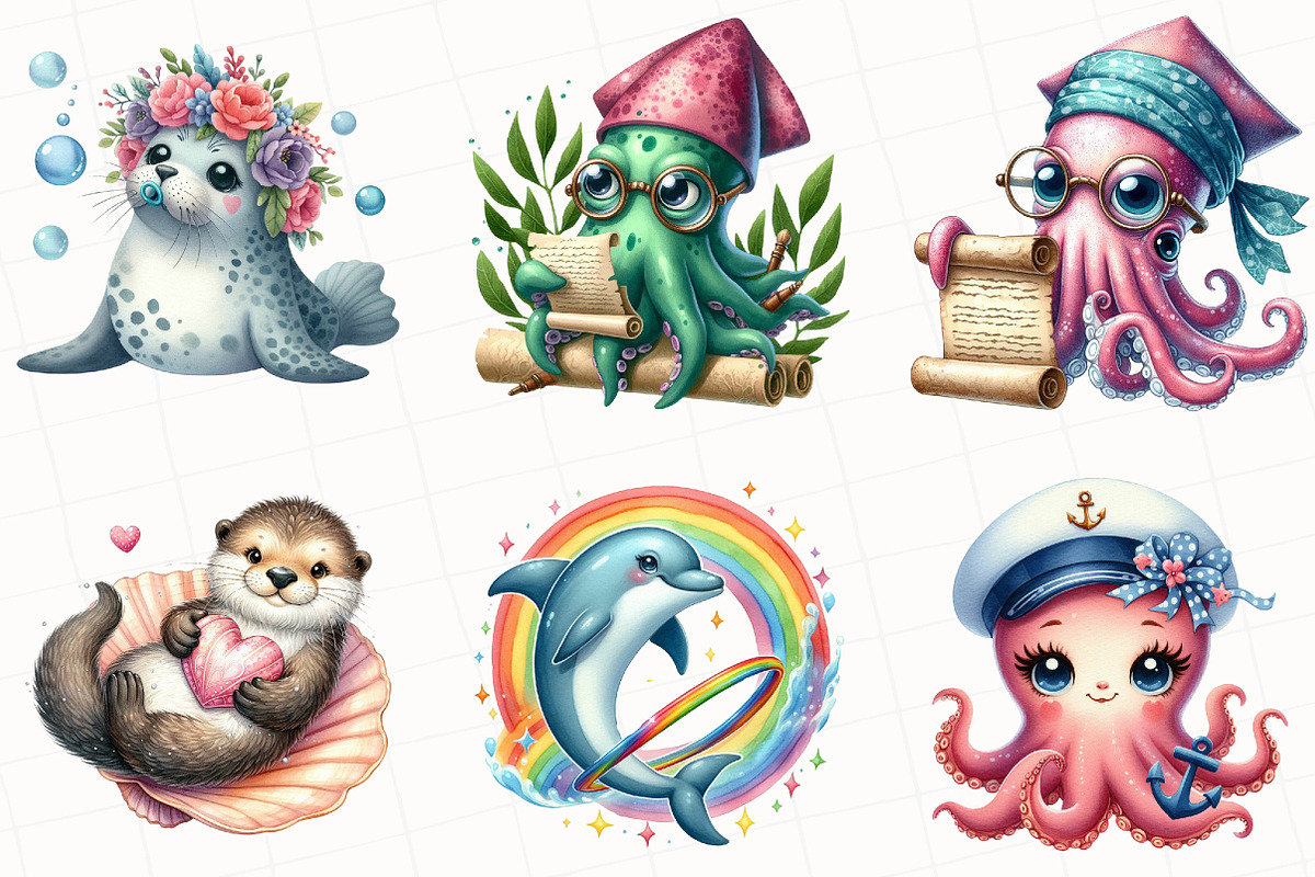Watercolor Sea Animal Clipart, an Illustration by OK Design (Photo 5 of 5)