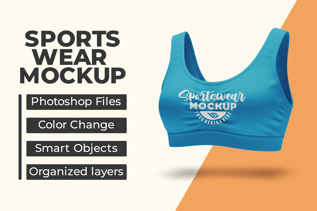 Blue sports bra mockup for fitness, a Shirt Mockup by Viswal Studio (Photo 1 of 2)