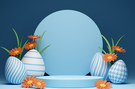 Easter, spring scene with podium