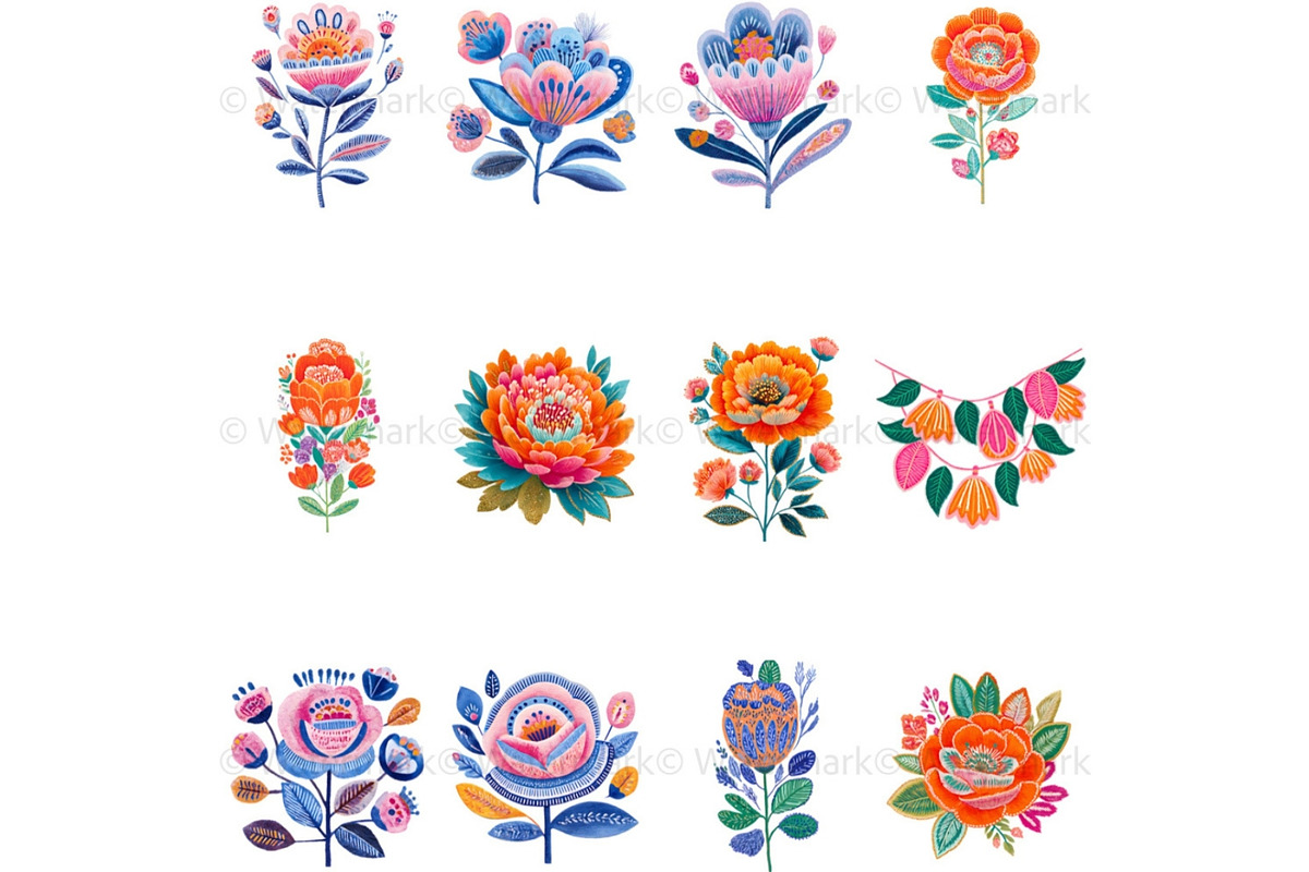 Abstract Boho Flowers Clipart Bundle, a Decorative Illustration by Nicole Branger Art (Photo 8 of 20)