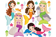 Vector Mermaids Clipart, an Illustration by TheCreativeMill (Thumbnail 1 of 4)