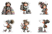 Student Girls Watercolor Clipart, a Seasonal Illustration by CreationArt (Thumbnail 4 of 5)