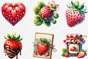 Watercolor Strawberry Clipart PNG, an Illustration by Black Bird Studio (Thumbnail 2 of 6)