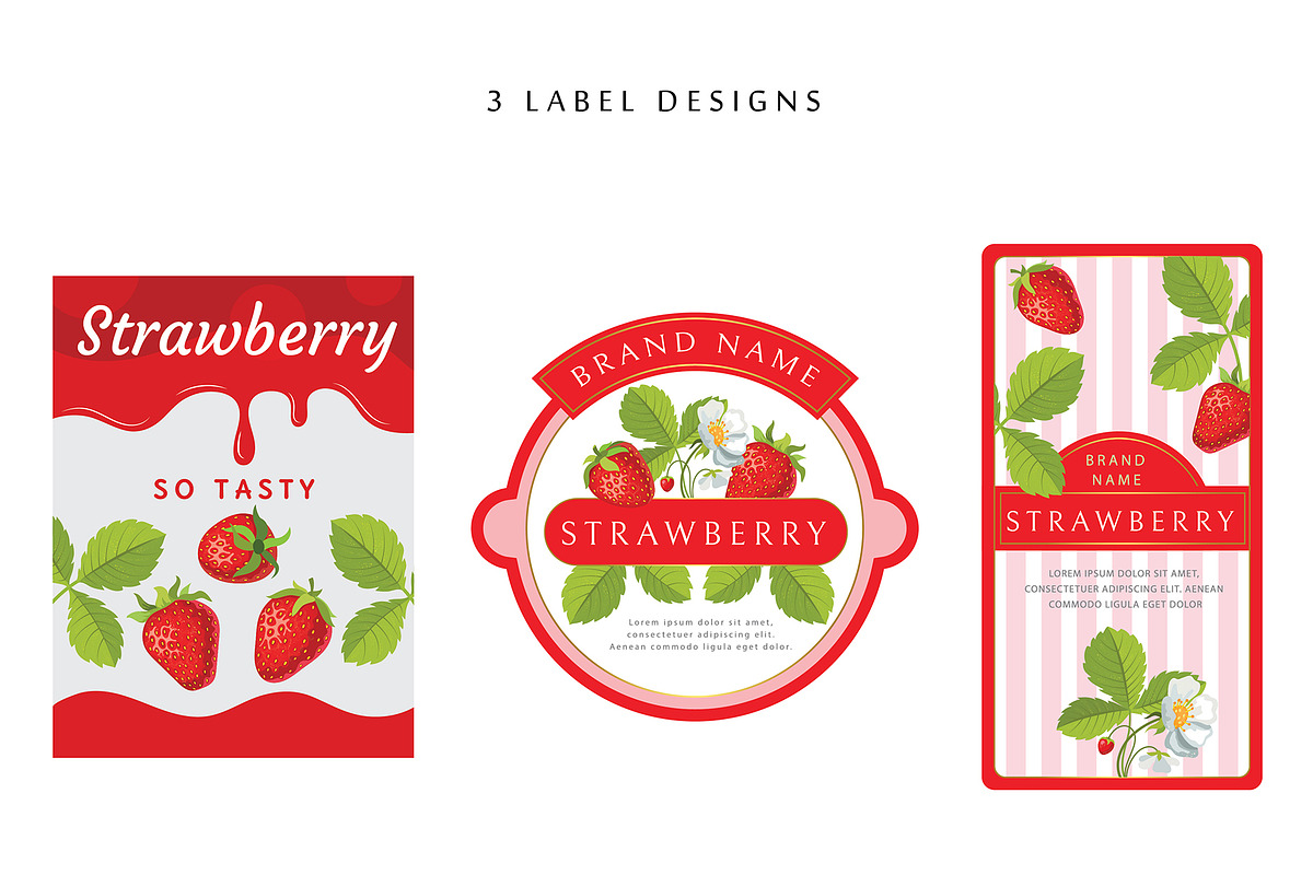 Vector set with delicious strawberri, a Background Graphic by natamastery (Photo 4 of 4)