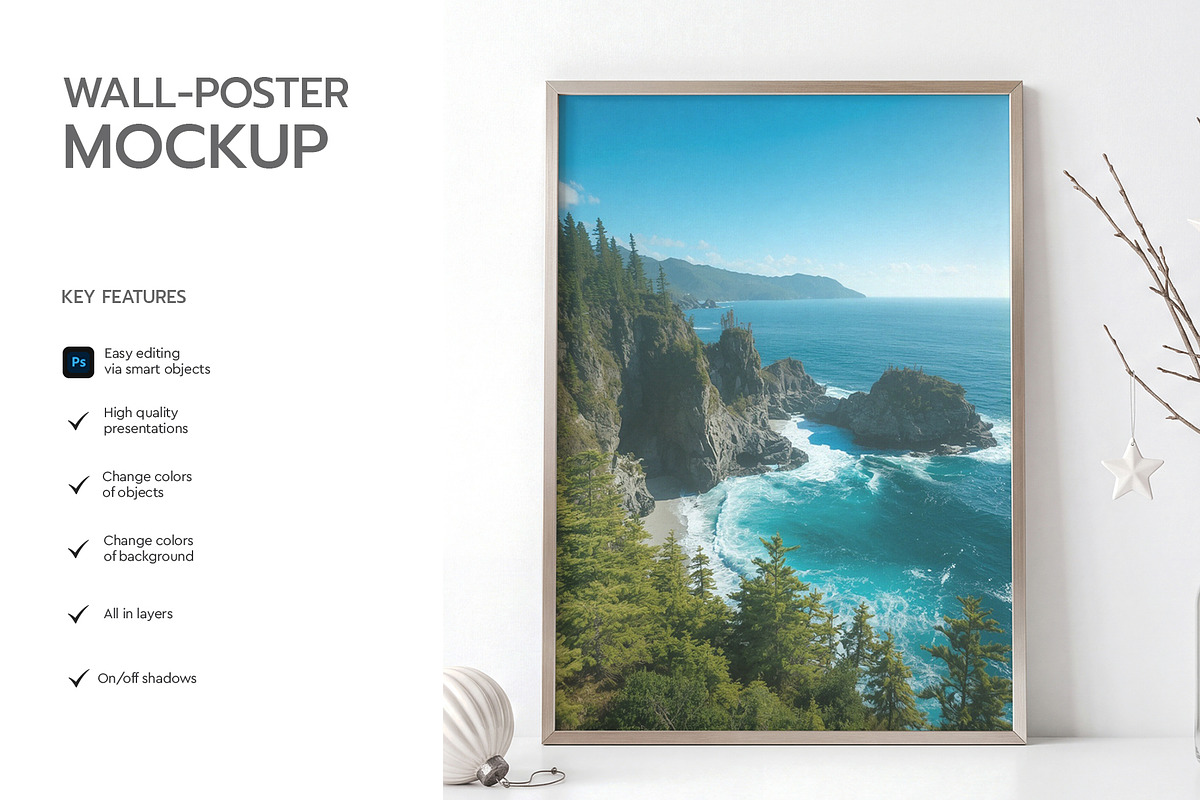 Wall Poster Frame Mockup, an Advertising Mockup by graphypix (Photo 2 of 4)