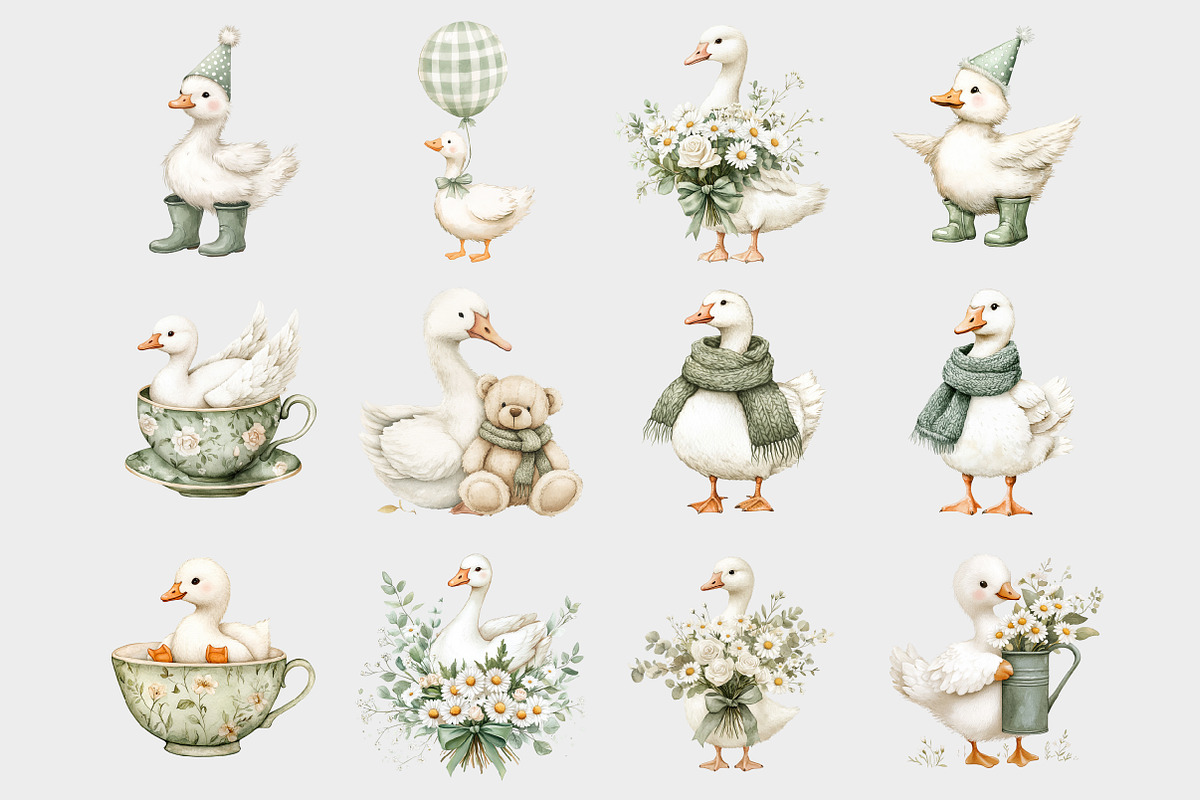 Watercolor Green Silly Goose Clipart, a Seasonal Illustration by Design Market (Photo 2 of 5)