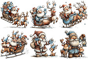 Christmas Santa & Reindeer Clipart, an Illustration by Craft Nest (Thumbnail 6 of 8)