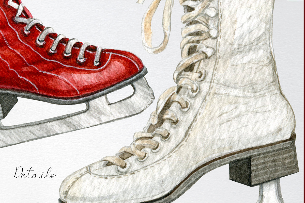 Watercolor ice skates clipart, a Decorative Illustration by yana.fefelova (Photo 3 of 4)