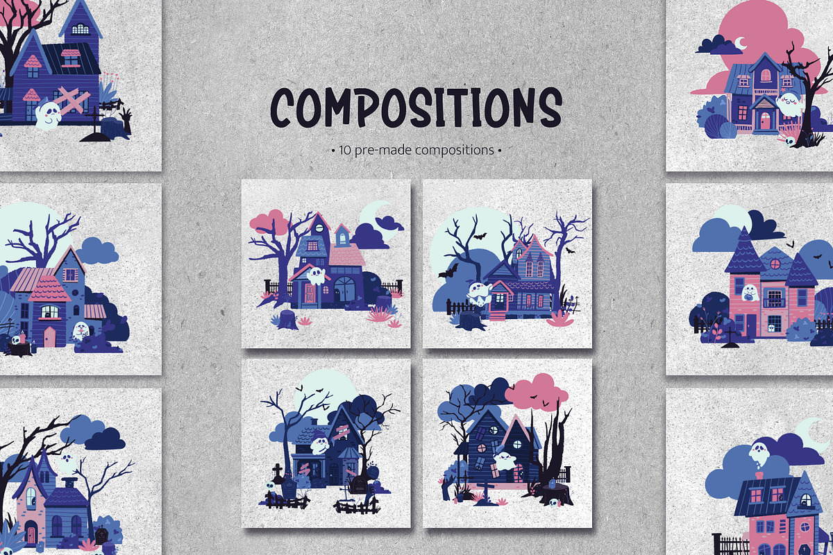 Halloween Haunted House: creator kit, a Seasonal Illustration by SARUN CHARM (Photo 3 of 10)