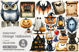 Vintage Halloween Clipart, an Illustration by Dream Creation