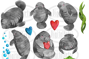 Watercolor Manatees Clipart