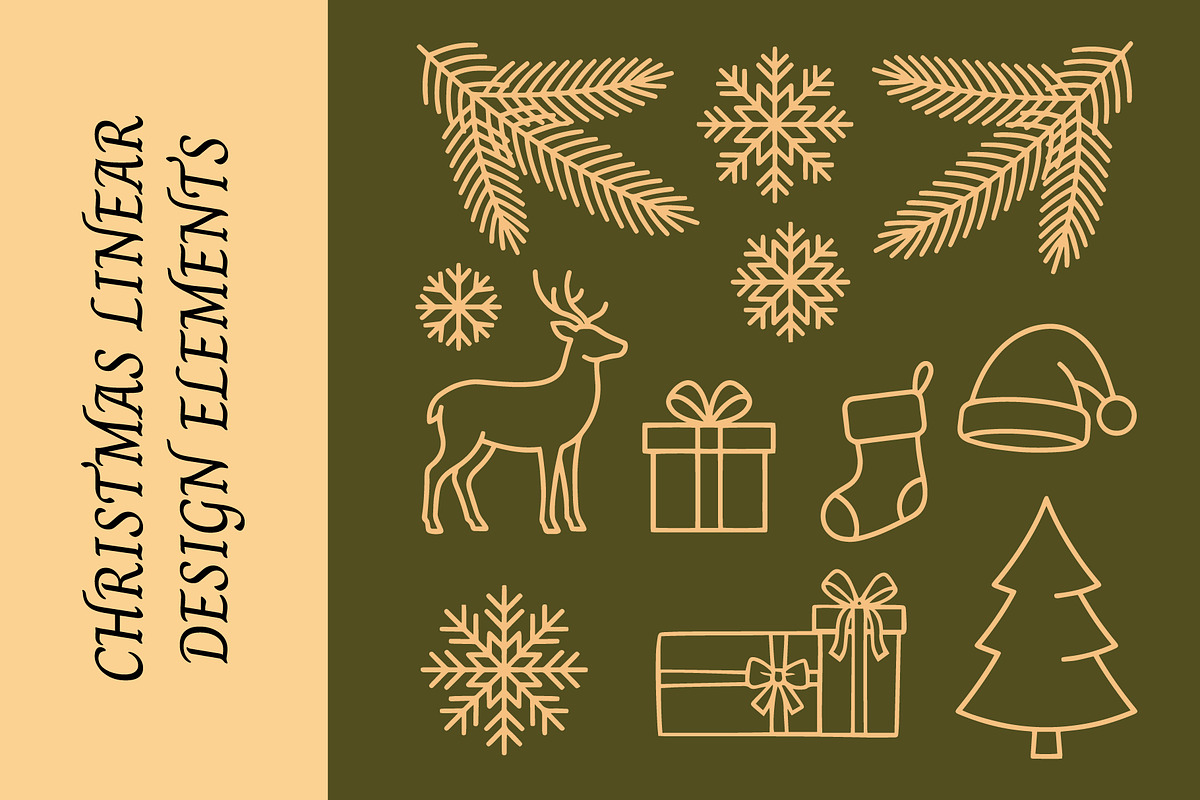 Christmas Linear Line Art Elements, a Decorative Illustration by nandinigraphics (Photo 2 of 4)