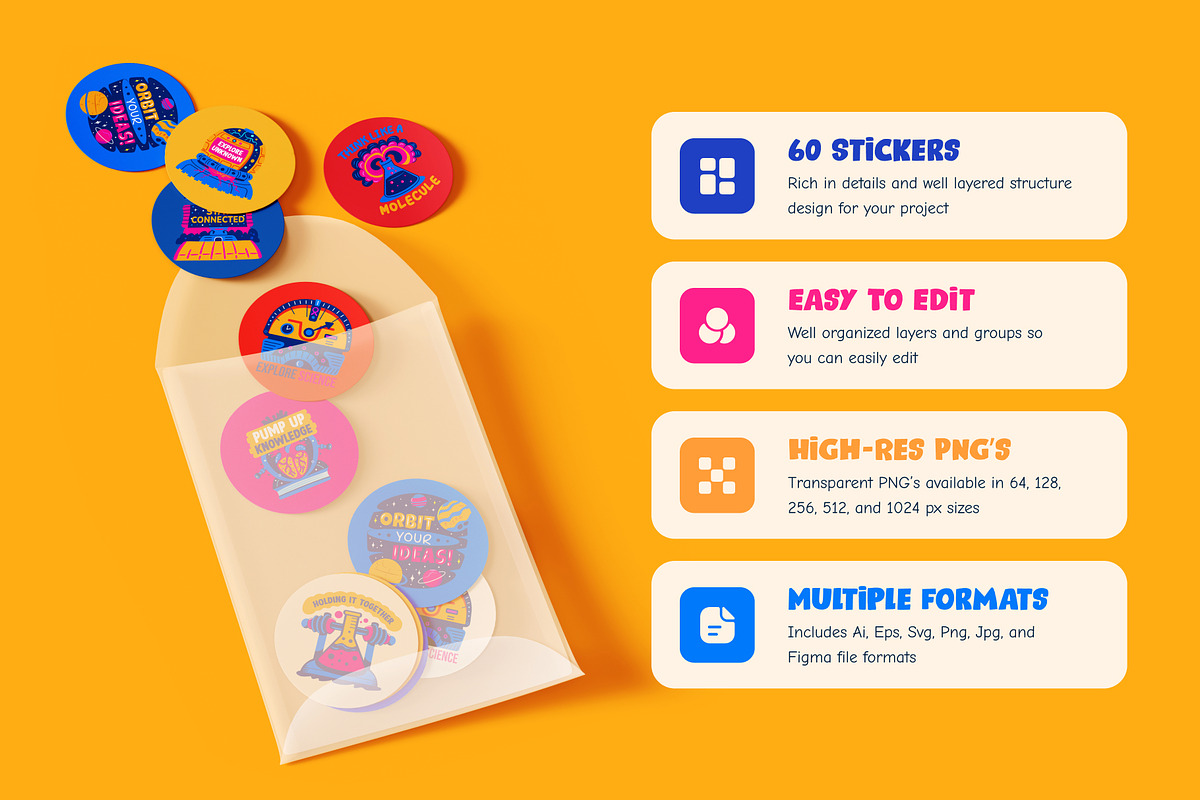 Science Stickers Set, an Emoji Icon by Vectors Market (Photo 2 of 8)