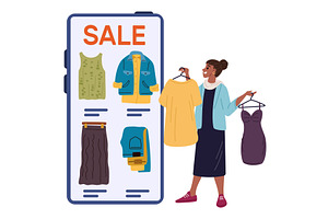 Girl chooses and buys womens clothes, an Object Illustration by Vectorbuum