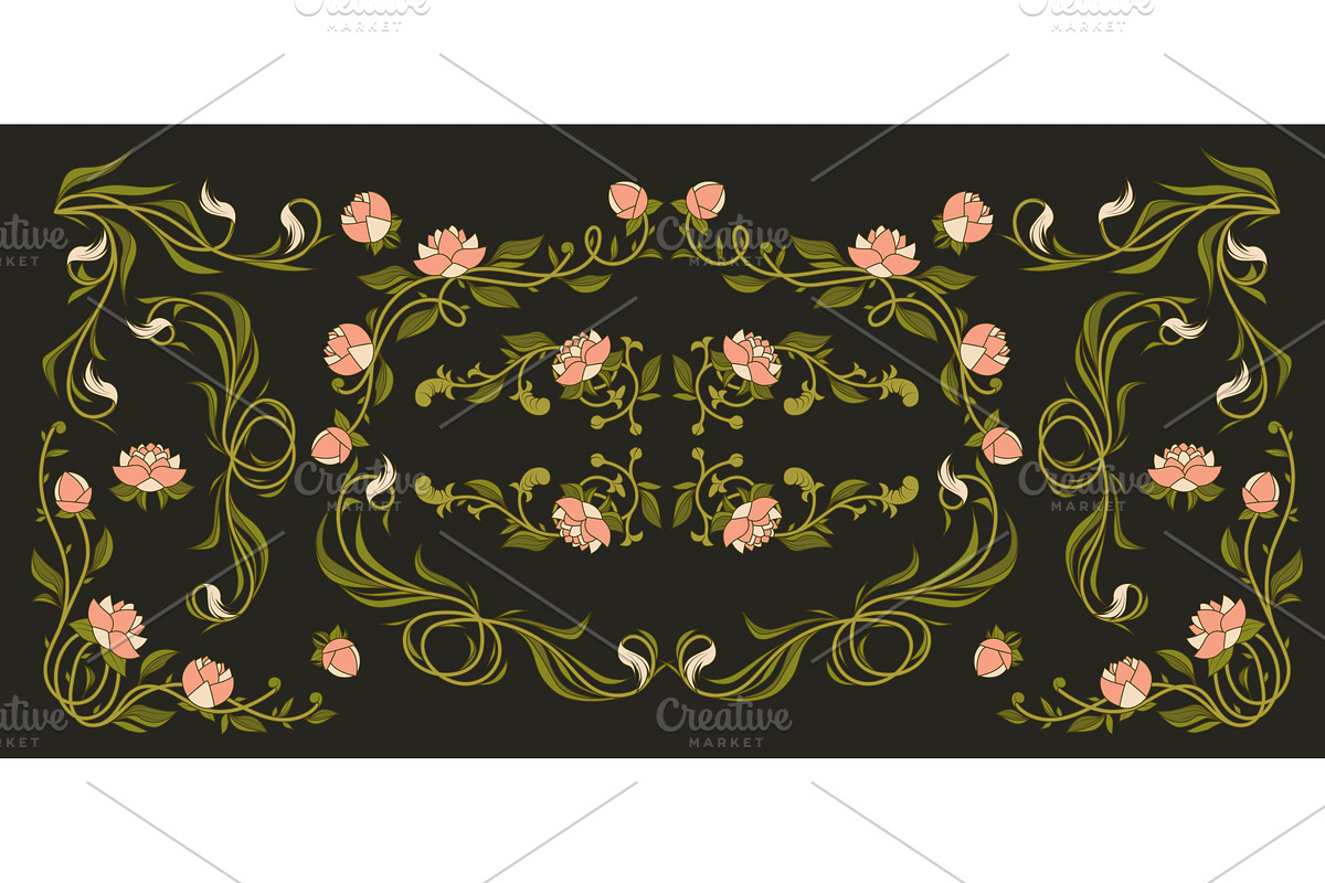 Vintage art nouveau floral borders, an Illustration by art PVP - market