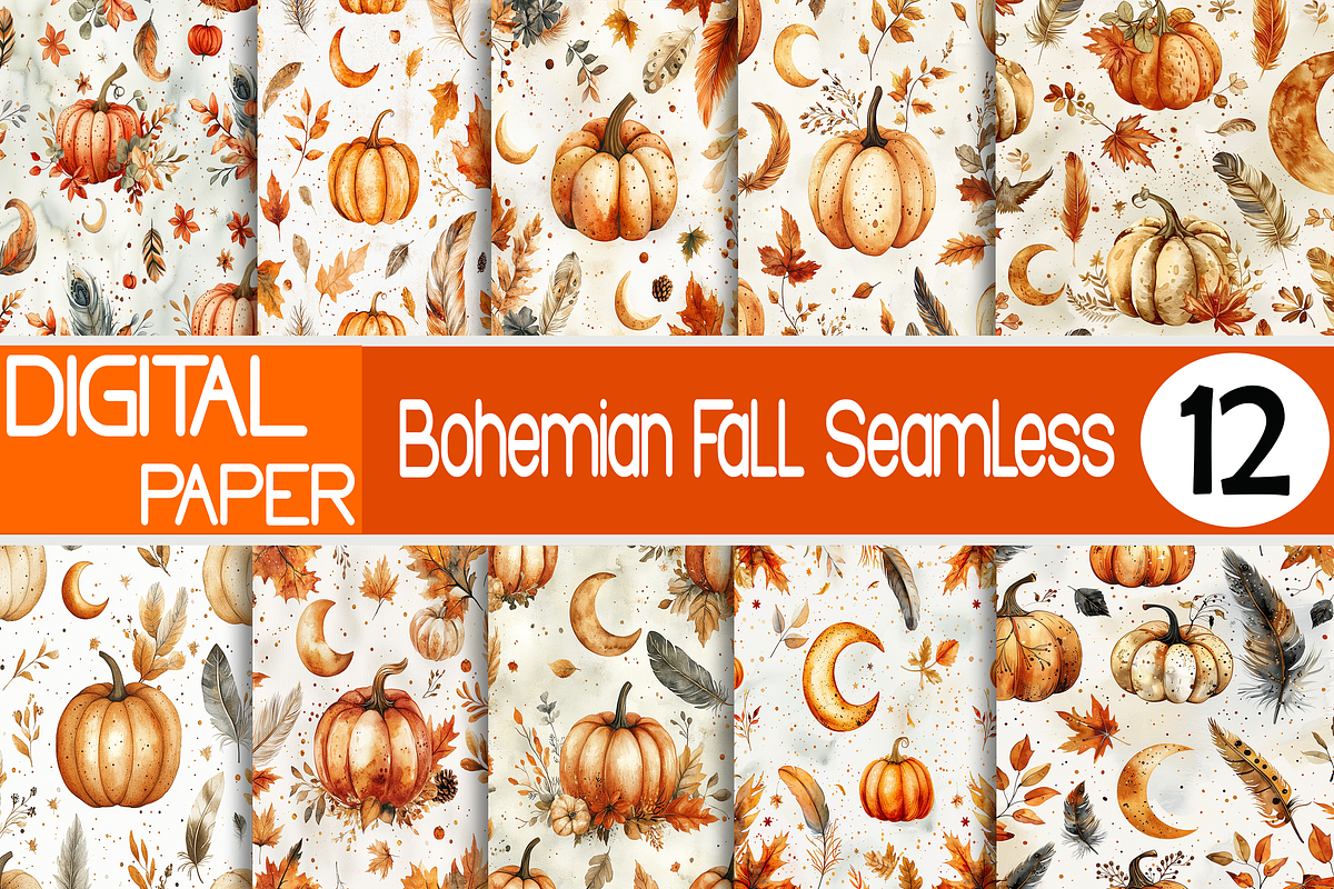 Watercolor Bohemian Fall Seamless, a Pattern Graphic by Printable Treasure (Photo 1 of 3)