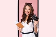 Female Tourist In Phone Screen Holding Camera On Pink Background, a Photo by Prostock-Studio (Thumbnail 4 of 8)