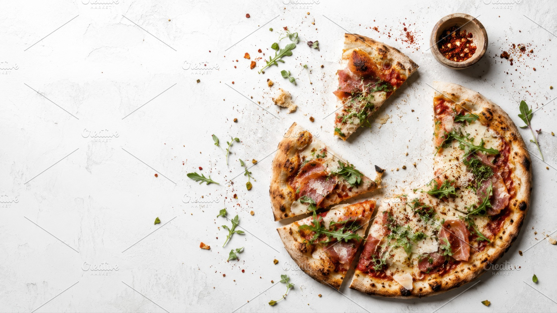 Topped pizza on a table, a Photo by Beautiful things