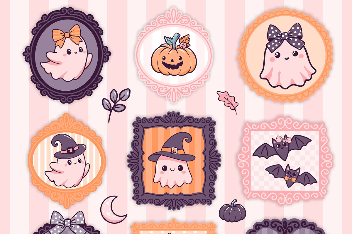 Cute Pink Ghost Frames PNG SVG, a Seasonal Illustration by Huckleberry Hearts (Photo 1 of 3)