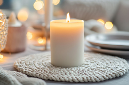 Warm candlelight glowing on a table, a Holiday Photo by Beautiful things