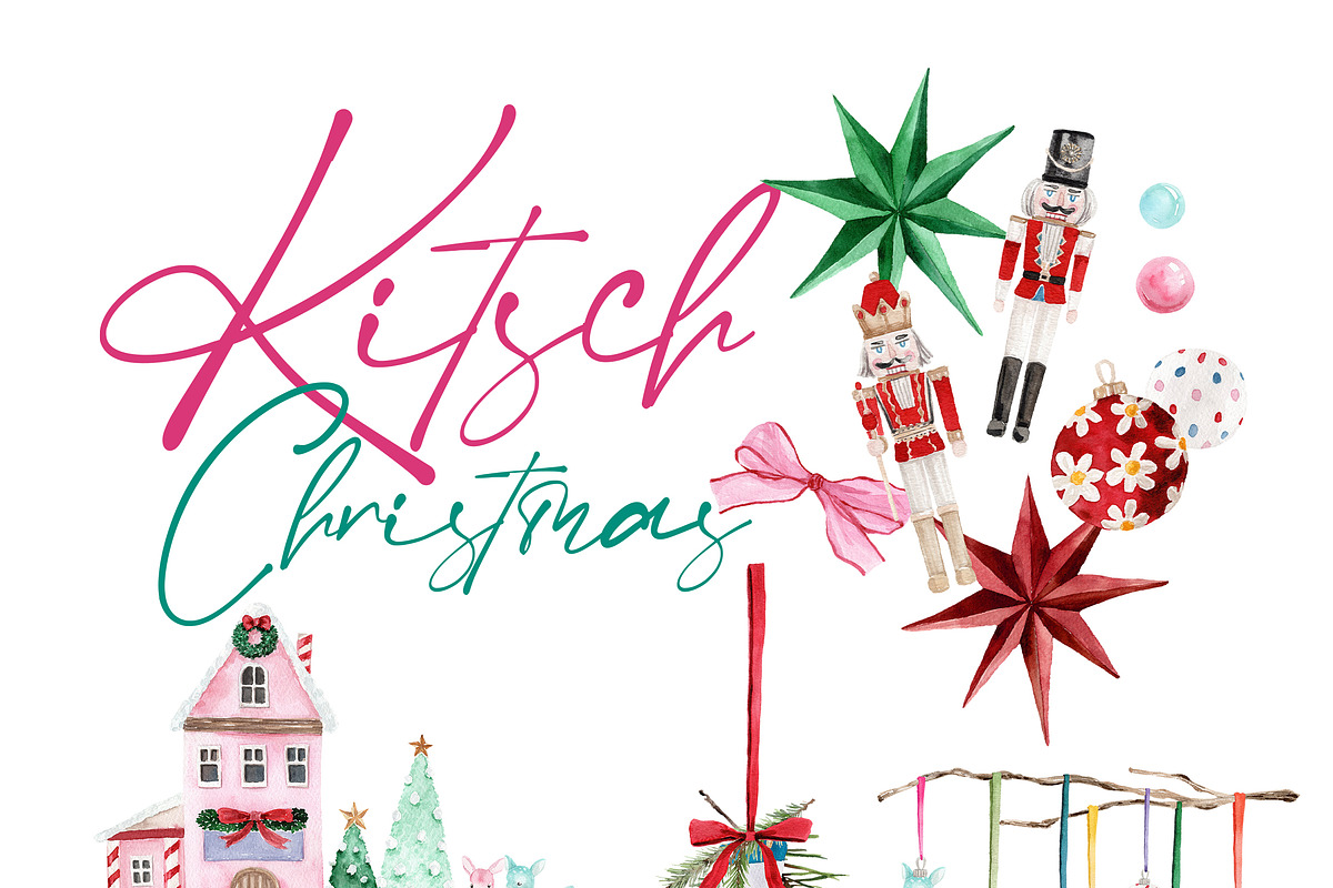 Watercolor Clipart-KITSCH Christmas, a Decorative Illustration by Beigetime (Photo 7 of 15)