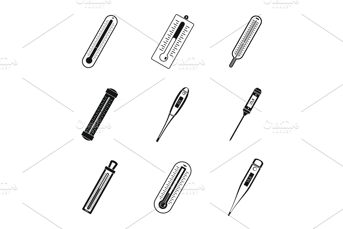 Thermometer temperature icons set, an Object Illustration by Ylivdesign
