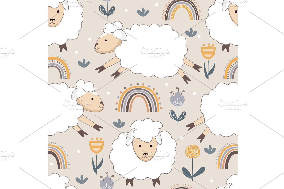 Seamless background with funny white, an Animal Illustration by Toltemara