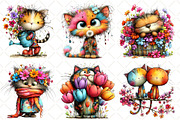 Whimsical Spring Cat Clipart, an Illustration by Black Bird Studio (Thumbnail 4 of 5)