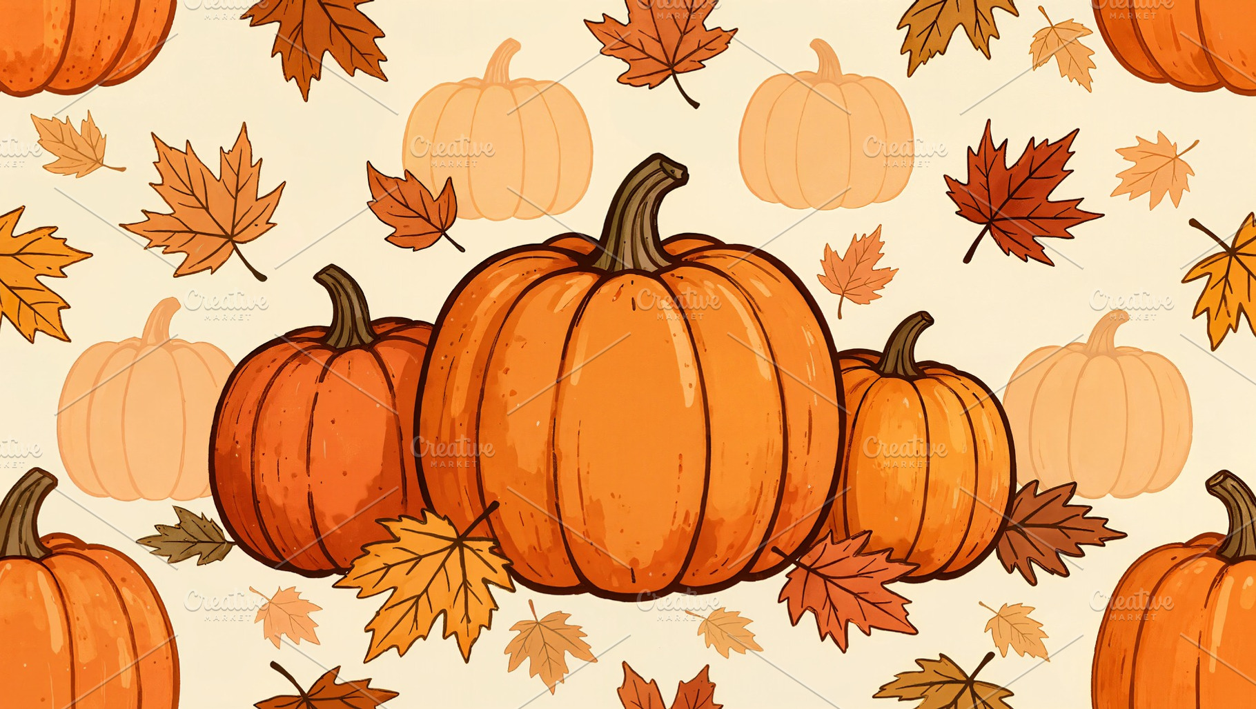 Pumpkins and Autumn Leaves, a Background Photo by Rafoz