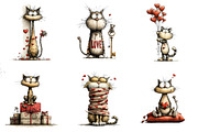 Whimsical Cats Valentines Day, an Illustration by DreamArtGraphic (Thumbnail 2 of 4)