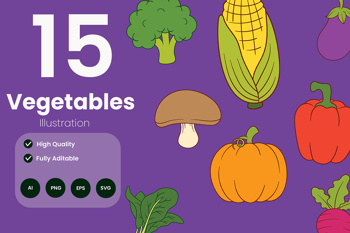 Vegetable Flat Illustration Pack, a Food Illustration by baii09 (Photo 1 of 2)