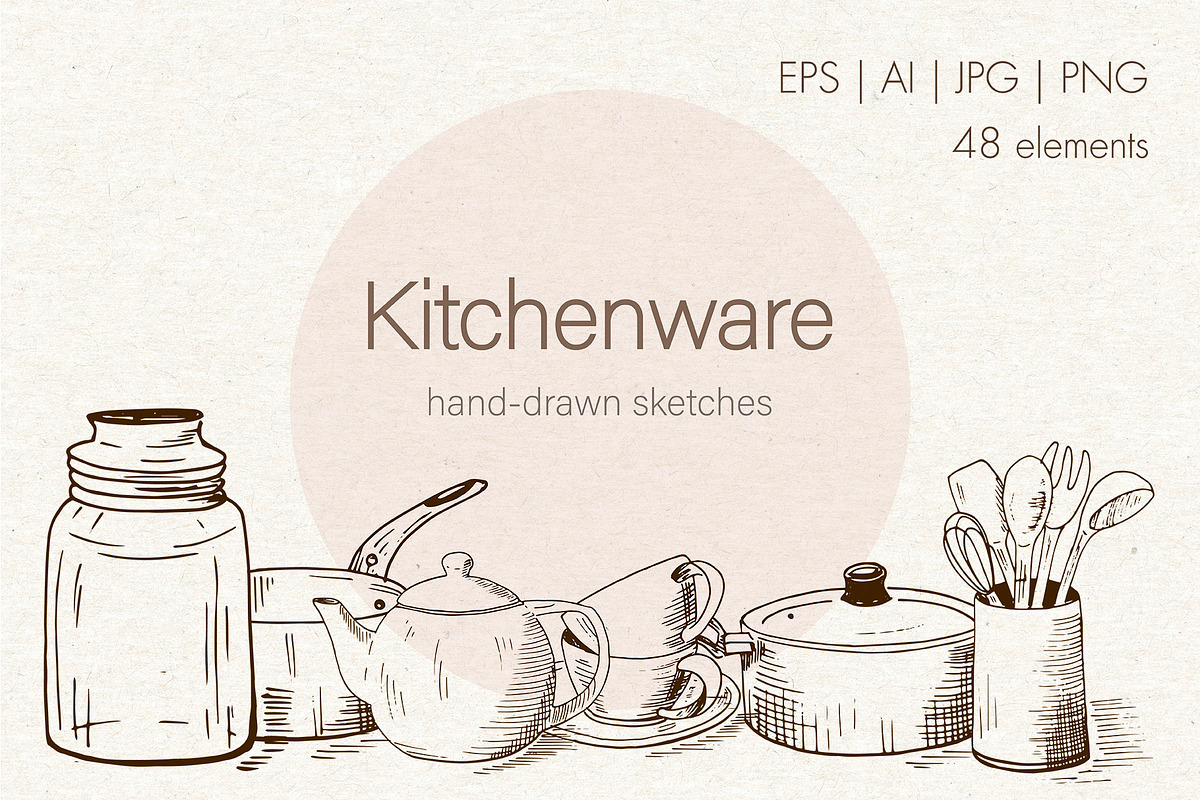 Kitchenware. Vector sketches., an Object Graphic by Canatic (Photo 1 of 10)