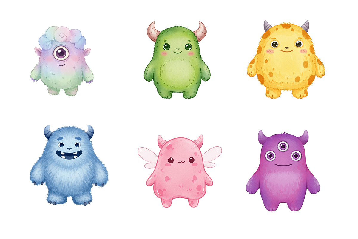 Watercolor Cute Monsters Clipart, a Decorative Illustration by BerryPieArt (Photo 3 of 4)