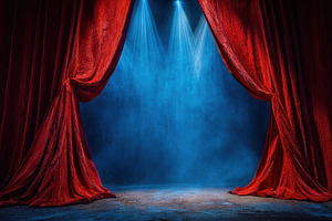 Red velvet curtains stage lighting b, a Photo by Pixeness Studio