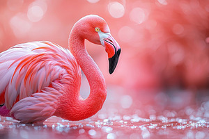 Pink flamingo standing in shallow water with vibrant feathers an, an Animal Photo by José Manuel Gelpi