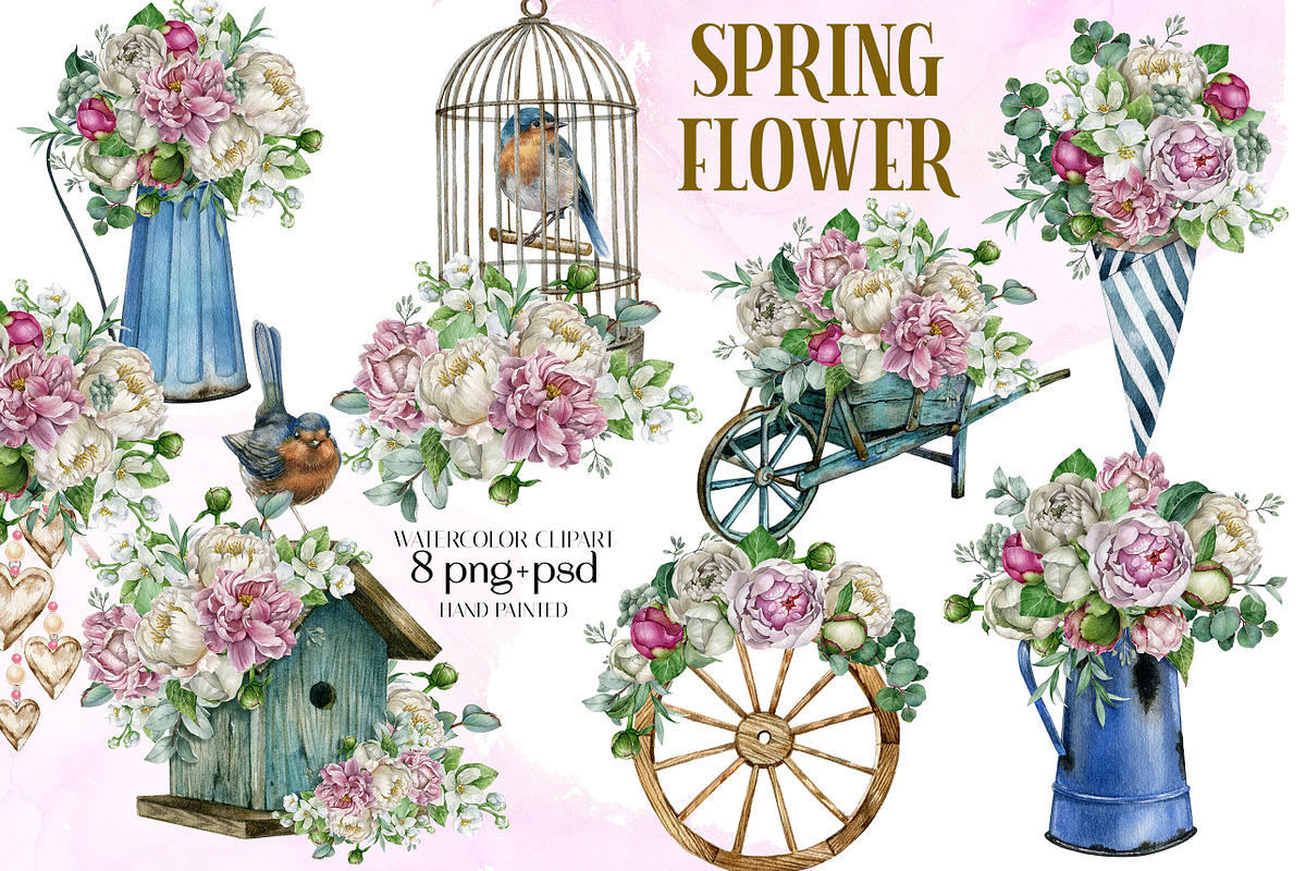 Watercolor spring flower bouquet, an Object Illustration by yana.fefelova (Photo 1 of 5)