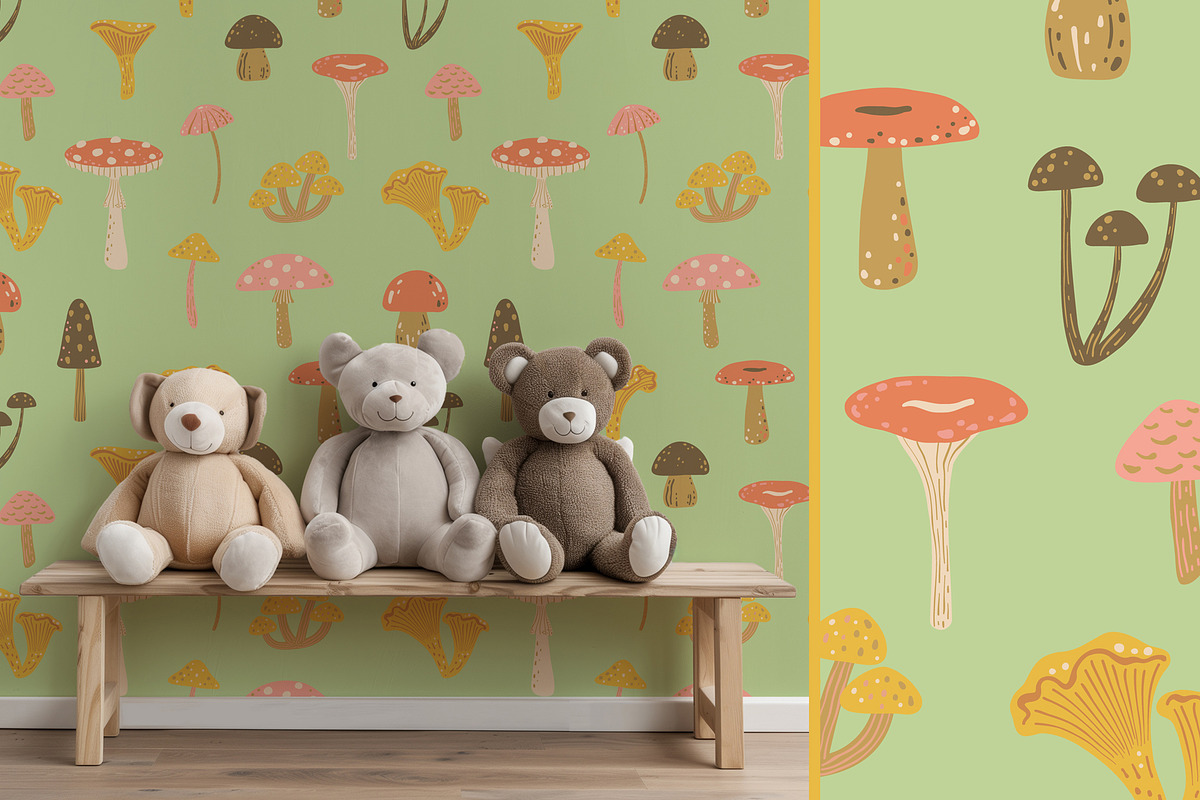 Woodland Mushrooms pattern & clipart, a Seasonal Illustration by Carpet Tapete Pretzel (Photo 13 of 13)