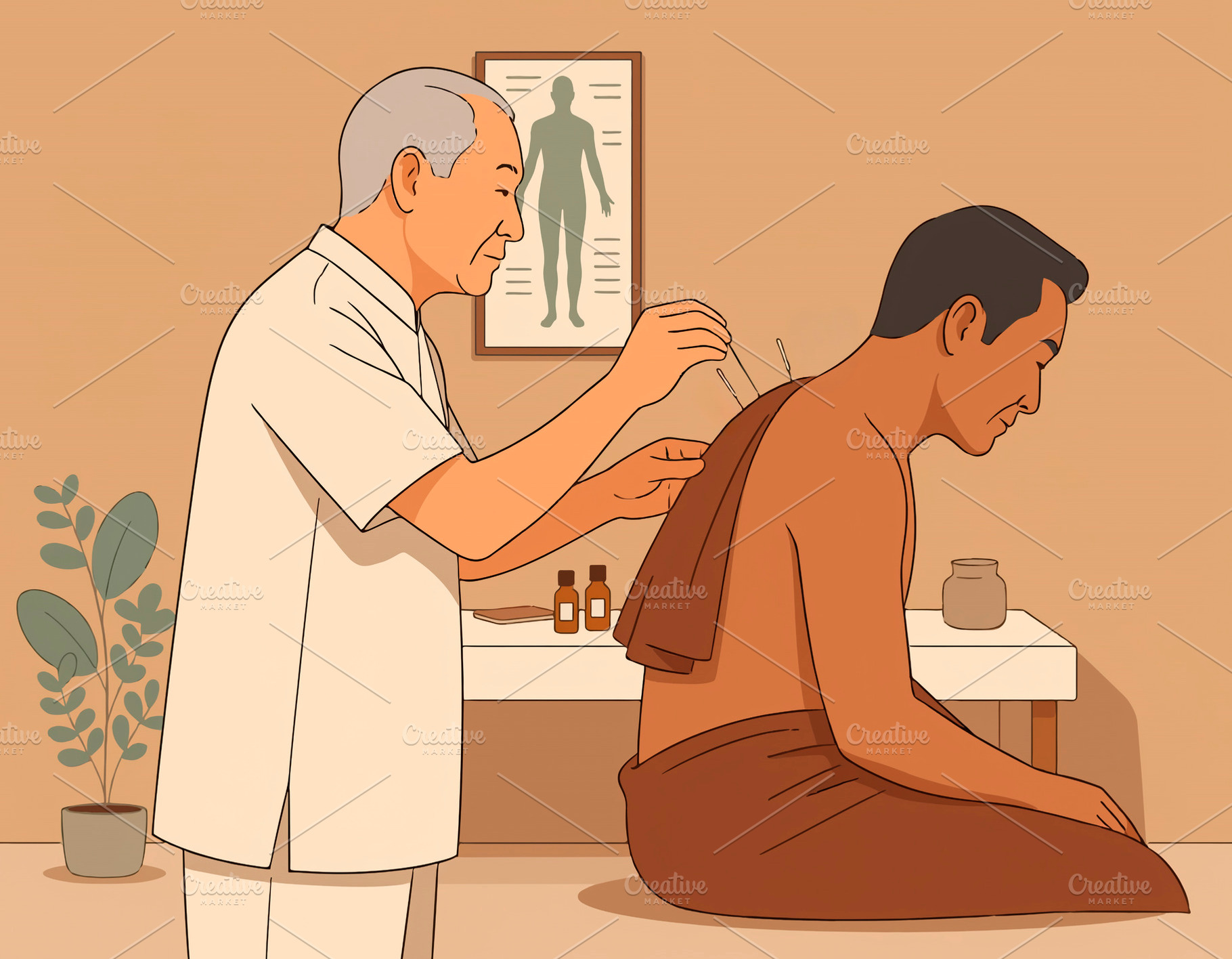 Doctor examining patients back for therapy, a Photo by DanFLCreativo