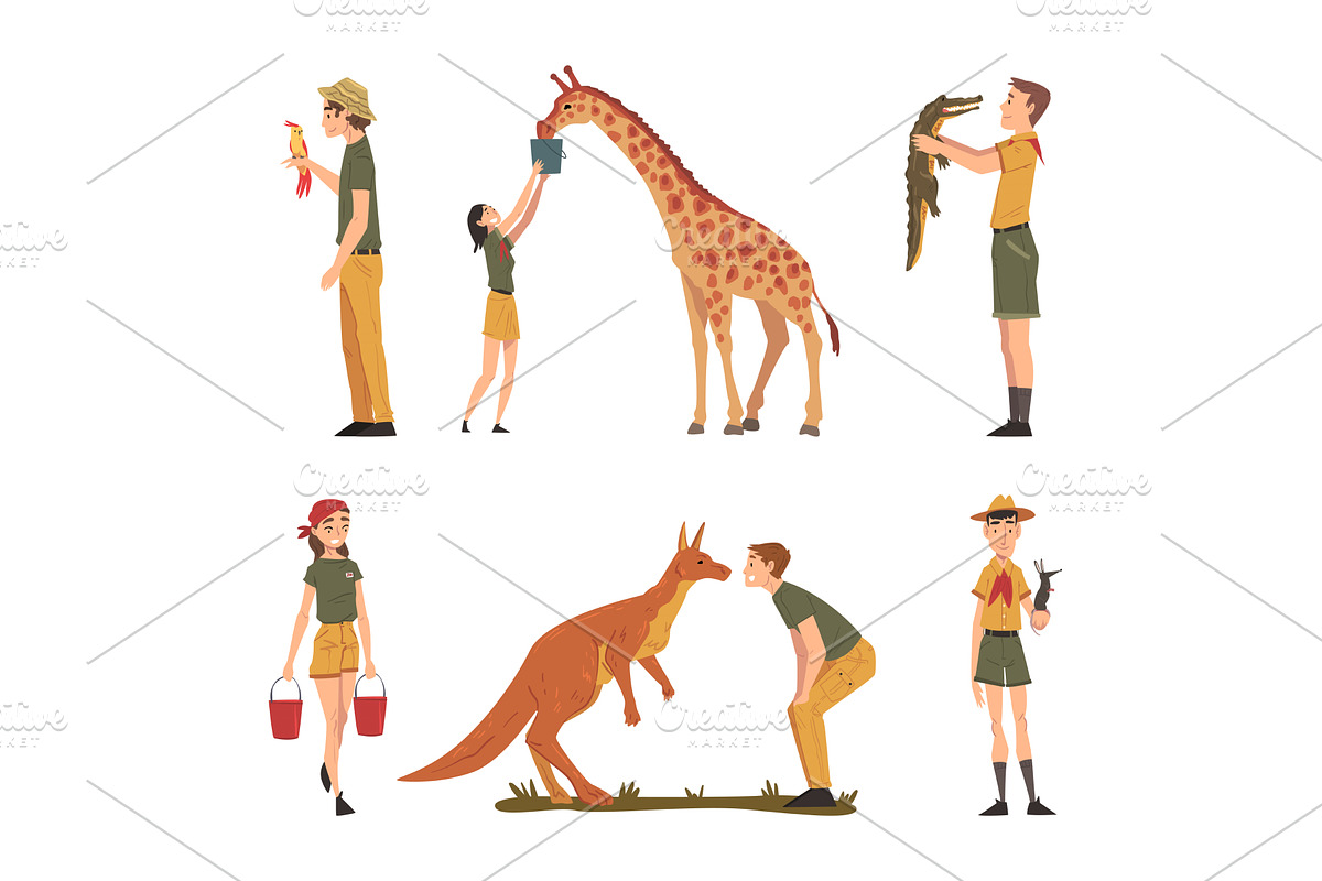 Man and Woman Zookeeper Engaged in, a Person Illustration by TopVectors