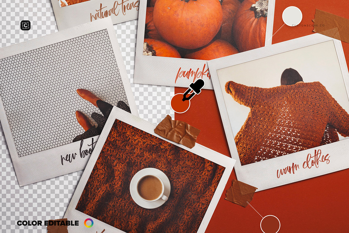 5 Instant Photos With Tape Mockup, a Product Mockup by Custom Scene (Photo 5 of 8)