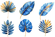Blue and Gold Tropical Leaves, an Illustration by Designworld (Thumbnail 3 of 7)