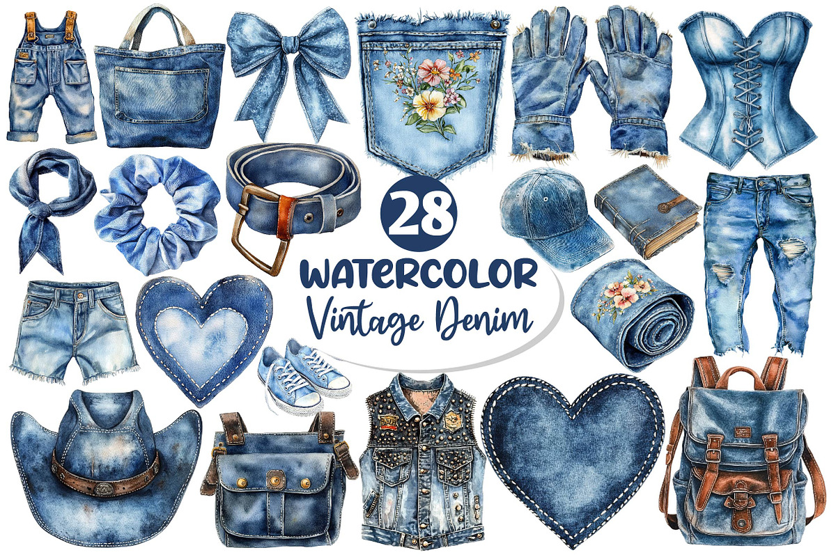 Vintage Denim Sublimation Clipart, an Illustration by Dream Creation (Photo 1 of 6)