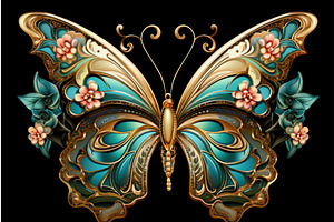 Gold Painted Butterfly. Generate Ai