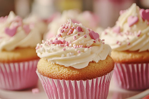 Delightful cupcakes topped cream, a Photo by Pavel_design