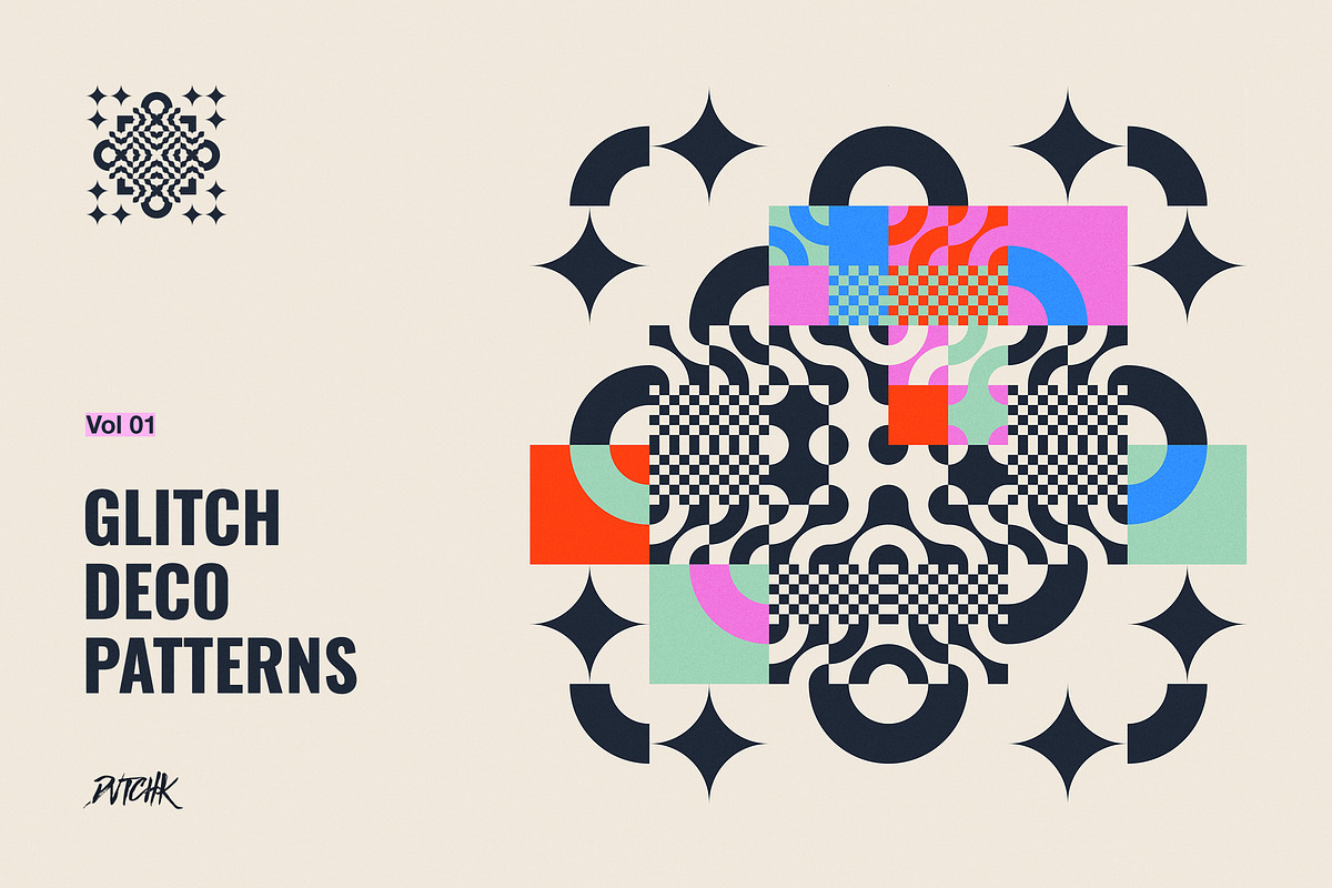 Glitch Deco Patterns Vol. 01, a Pattern Graphic by dvtchk (Photo 1 of 4)